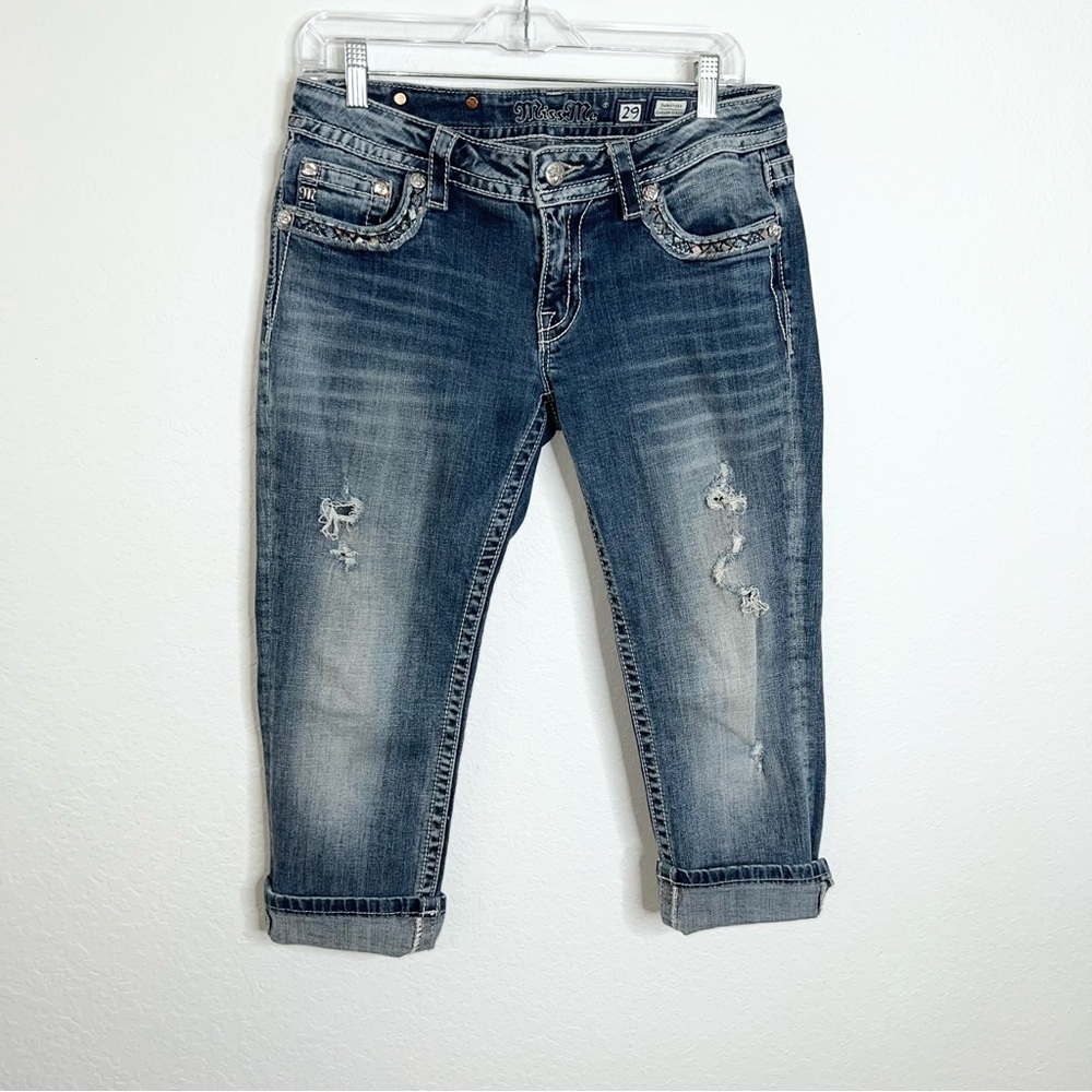 Miss Me Blue Distressed Cropped Jeans